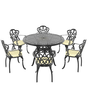 English Elm (Cushions Cushions 7-Piece Cast Aluminum Patio Set With Colorful Cushions, Ergonomic Chairs & Round Table W1710S00396