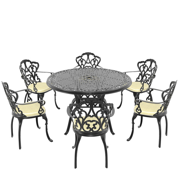 English Elm 7-Piece Cast Aluminum Patio Furniture Set With Beige Cushions For Stylish Outdoor Dining & Relaxation W1710S00138