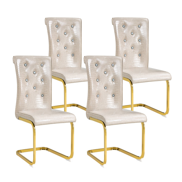 English Elm Set of 2 Glam Faux Alligator Pvc Dining Chairs with Crystal Buckle Bow Legs Beige W3875P371042