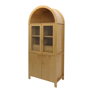 English Elm 71" Arched Glass Barn Door Pantry Cabinet Farmhouse Mdf Storage for Kitchen Dining Oak W2917S00015