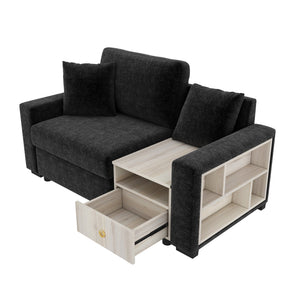 English Elm Modern Chenille Upholstered Compact Sofa with Console Storage Armrest for Living Room Black N763S000061B