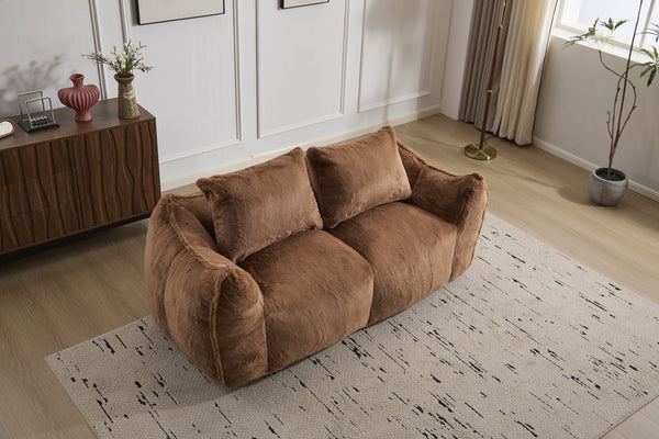 English Elm Giant Ultra Soft Fluffy Loveseat Bean Bag Sofa for Adults, Oversized Shredded Foam Couch with Pillows Brown W3723P353895