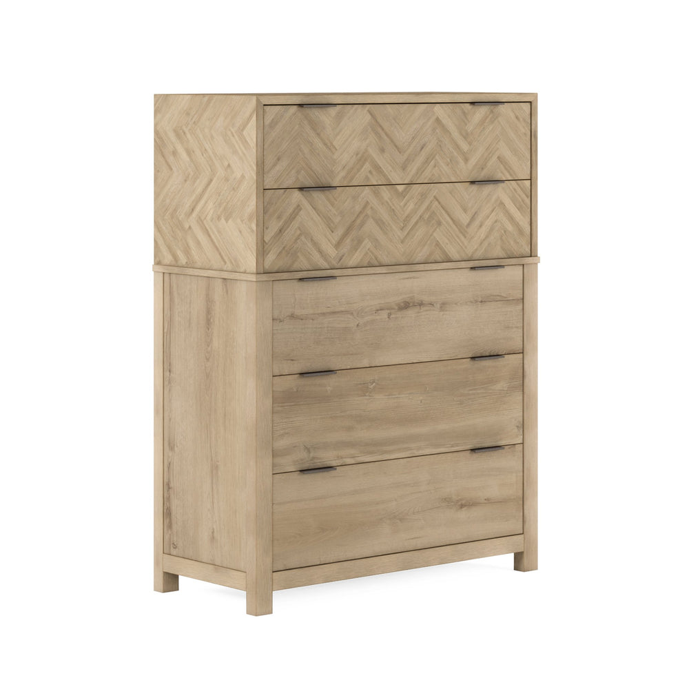 A.R.T. Furniture Garrison Drawer Chest: Stylish Washed Oak Storage With Herringbone Design And Cedar-lined Drawers Brown Parawood Solids With Ash Embossing,White Oak Veneers,Metal 322150-1302
