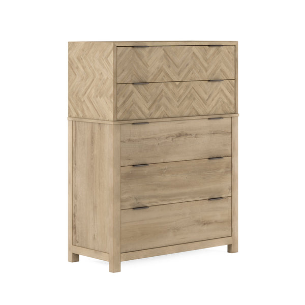 A.R.T. Furniture Garrison Drawer Chest: Stylish Washed Oak Storage With Herringbone Design And Cedar-lined Drawers Brown Parawood Solids With Ash Embossing,White Oak Veneers,Metal 322150-1302