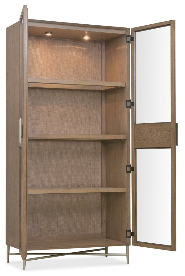 Hooker Furniture Sonnet Transitional Display Cabinet With Woven Cane, White Oak Veneer, Tempered Glass & Lighting 6072-75906-85