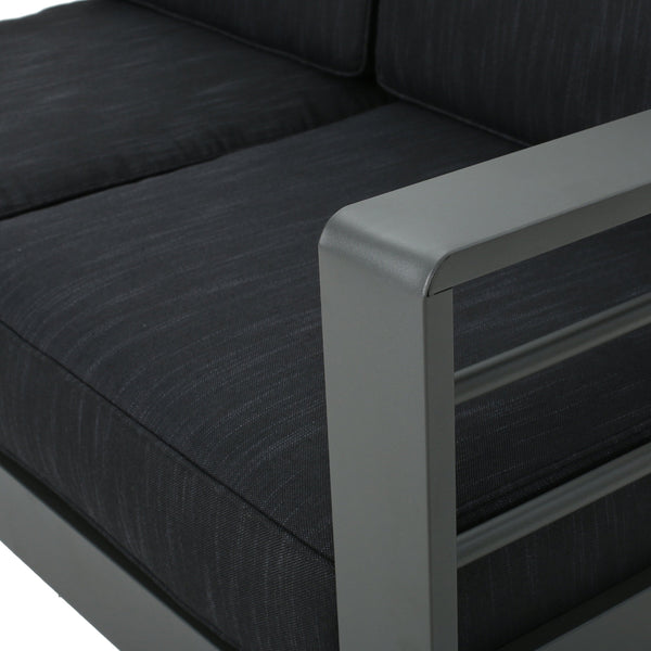 English Elm Cape Coral Modular Outdoor Sectional Aluminum Frame Khaki Cushions Glass Table 57591.00GRY