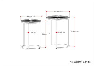 English Elm Drake Handcrafted 2-Pc Nesting Tables in Antique Nickel & Copper Finish — Etched Tops, Solid Metal Elegance B136P158590