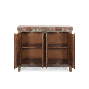 English Elm Christopher Knight Home® - Wd. Recycled Cabinet - Handcrafted Mango Wood Slatted Boho Storage Cabinet with Distressed Finish, Crescent Handles 66629.00