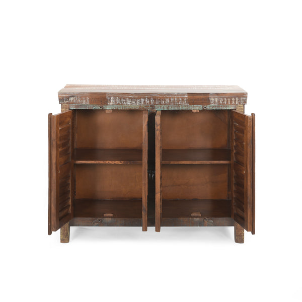 English Elm Christopher Knight Home® - Wd. Recycled Cabinet - Handcrafted Mango Wood Slatted Boho Storage Cabinet with Distressed Finish, Crescent Handles 66629.00