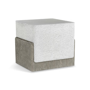 Bernhardt Bernhardt Monolith Square Side Table Millstone Faux Stone With Puma Wire‑Brushed Oak Sculptural Base 343120