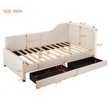 English Elm Twin Size L-Shaped Corduroy Daybed,Upholstered Bed Frame With 2 Storage Drawers, Beige