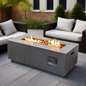 English Elm 42" 50000BTU Propane Fire Pit Table with Glass Wind Guard, Stainless Steel Burner, Lava Rocks, Gray Outdoor Patio W853P270562