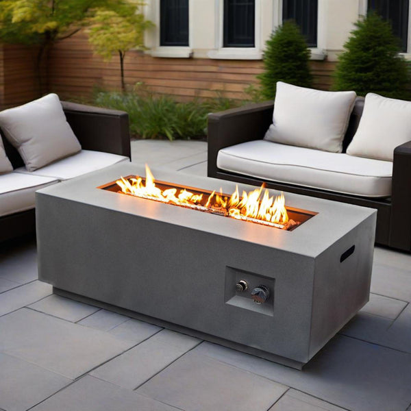English Elm 42" 50000BTU Propane Fire Pit Table with Glass Wind Guard, Stainless Steel Burner, Lava Rocks, Gray Outdoor Patio W853P270562