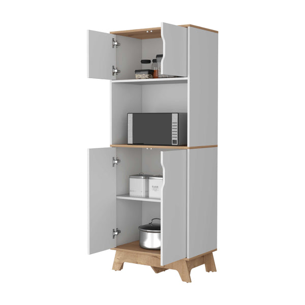 English Elm Brussel Multicolor Microwave Pantry Cabinet with Countertop Surface, Top & Lower Double Doors, Sturdy Wood Support B128S00133