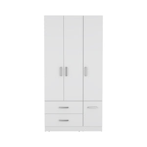 English Elm Sebree Tall Armoire Closet with Hanging Rod, Six Shelves and Two Drawers for Organized Storage White 41.3 L x 22.8 W x 5.9 H B200S00378