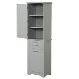 English Elm Tall Bathroom Storage Cabinet - Freestanding Grey Mdf Unit With Drawers & Adjustable Shelf For Organizing N725P206895E-GIGA