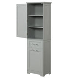 English Elm Tall Bathroom Storage Cabinet, Freestanding Storage Cabinet With Two Different Size Drawers and Adjustable Shelf, Mdf Board With Painted Finish, Grey