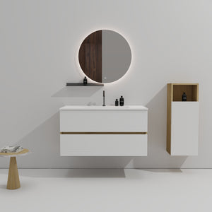 English Elm Gloria Floating Bathroom Vanity Two Tone Oak Ceramic Sink Soft Close Modern W1865P252915