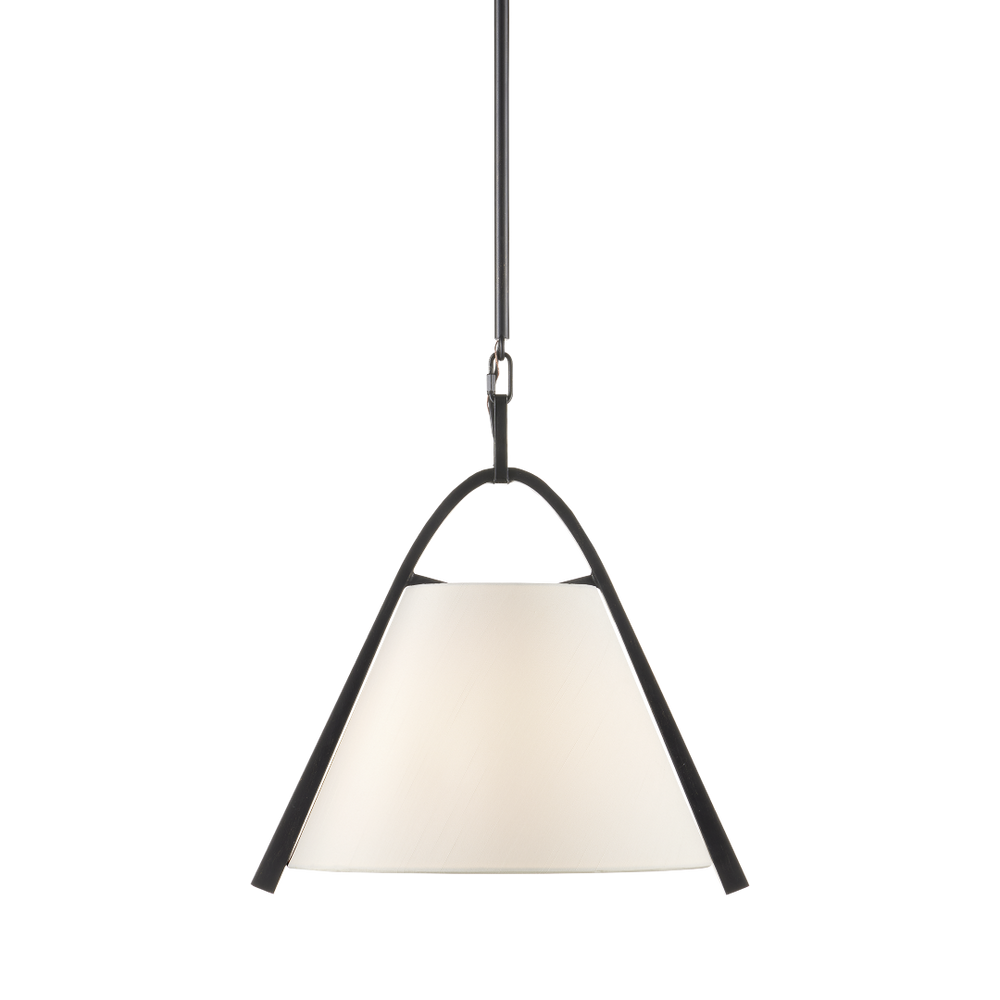 Frey Pendant Light - Modern Satin Black Steel Fixture with Chic White Fabric Shade, Adjustable Height
