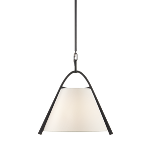 Frey Pendant Light - Modern Satin Black Steel Fixture with Chic White Fabric Shade, Adjustable Height