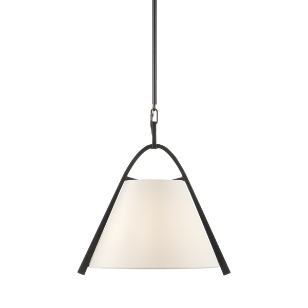 Frey Pendant Light - Modern Satin Black Steel Fixture with Chic White Fabric Shade, Adjustable Height