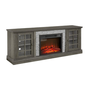 English Elm 70" Modern TV Stand with 23" Electric Fireplace, Faux Stone Mantel, Ample Storage & Cable Management Grey W2275S00024