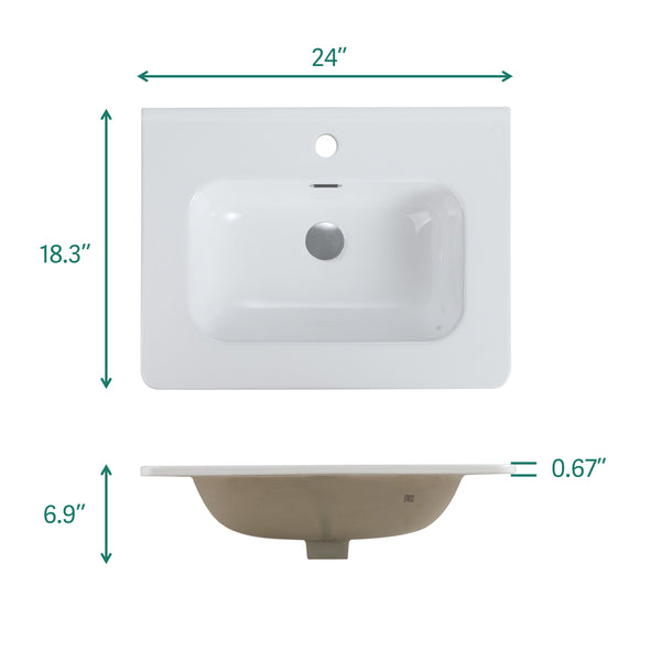 English Elm BB0424Y301, Glossy White Ceramic Integrated Sink – Durable Seamless Design, Easy-Clean Elegant Basin (97) W1865128405