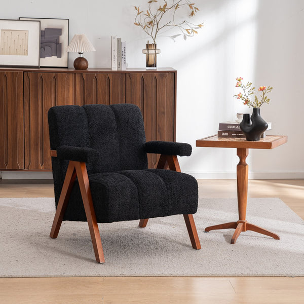 English Elm Mid-century Modern Chenille Accent Chair Cloud Silhouette Oak Frame Living Room Lounge Black W1170P425403