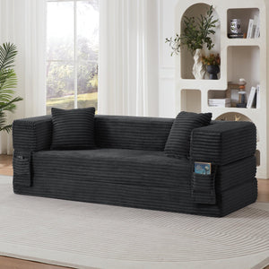English Elm Modern Cord Fabric Convertible Sofa Sleeper Low Profile Square Frame for Apartments Dark Gray W3396P439849