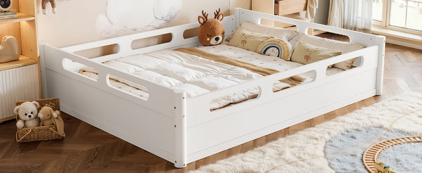English Elm Queen Low Profile Floor Bed Pine Wood Frame Japandi Minimalist Bedroom Design White W1580P438794