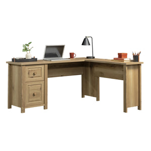 English Elm L-Shaped Desk In Warm Brown Finish - Spacious Workspace With Smart Storage & Cable Management Solutions B356P354482
