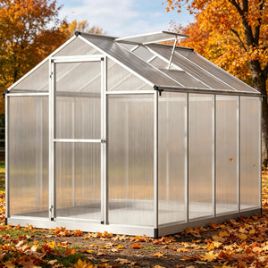 English Elm Winter Walk-in Polycarbonate Greenhouse Aluminum Frame with Roof Vent and Rain Gutter T3971S00231