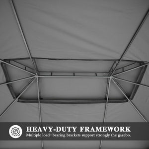 English Elm 10'x13' Outdoor Gazebo Steel Frame Double Roof Patio Shelter with Netting and Curtains Gray W1859P426721