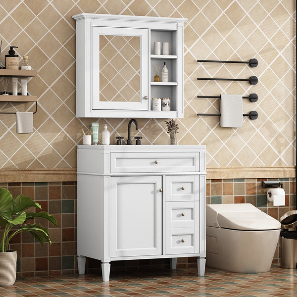 English Elm 30'' Modern Bathroom Vanity Set With Ceramic Sink & Mirror Cabinet - Stylish Storage Solution! SW000127AAK-1