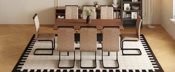 English Elm Table Walnut Grain Dining Set With 8 Stylish Brown Technology Fabric Chairs And Storage Shelf W1151S04281-GIGA