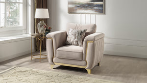 English Elm Leena Contemporary 3Pc Living Room Set With Gold Accents, Plush Cushions & Durable Beige Upholstery B009S01441