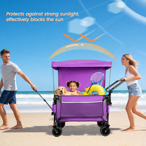 English Elm Multi-functional Heavy Duty Folding Wagon with Canopy Steel Frame All Terrain Wheels Purple W2932P417647
