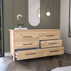 English Elm Double Six-Drawer Dresser with Metal Gliders and Pulls, Engineered Wood, Compact 31.7" Height Multicolor 35 L x 22 W x 7 H B097S00135