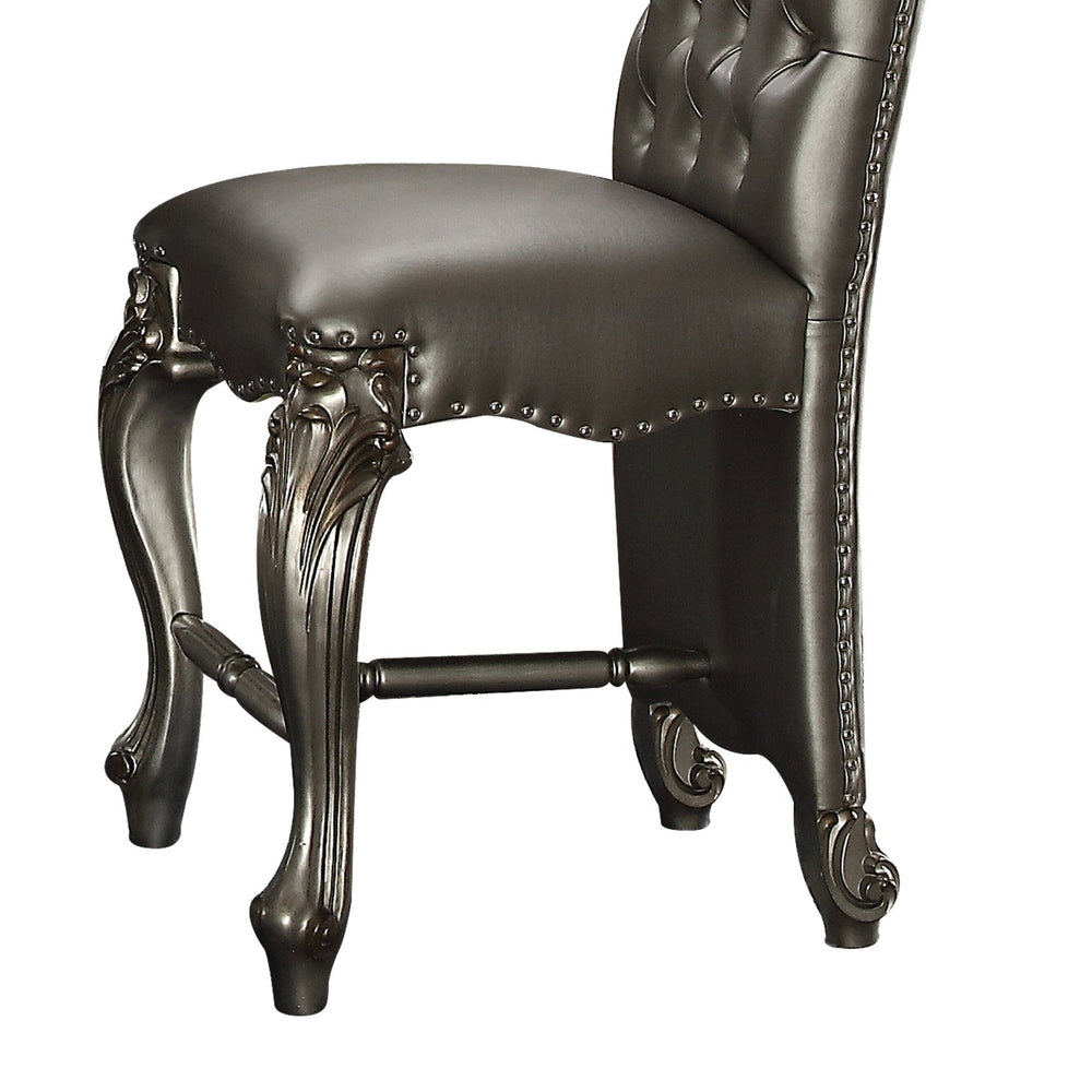 English Elm Silver Tufted Counter Height Chairs Set of 2 — Antique Platinum Finish, Decorative Border, Comfortable Seating B062P209293