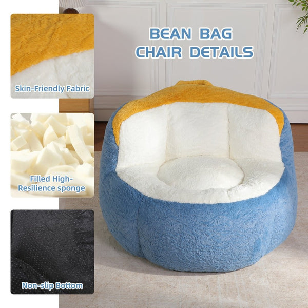 English Elm Oversized Multicolor Faux Fur Bean Bag Sofa – Cozy Lounger With Shredded Foam, No Assembly Needed! W3723P375714-GIGA
