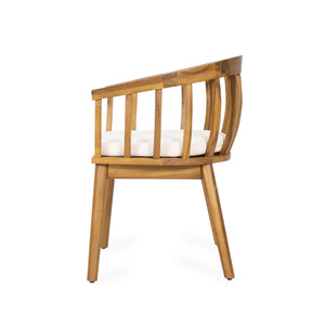 English Elm Christopher Knight Home® - Klismos Teak+ Beige 7PCS Acacia Wood Patio Dining Set – Weather-Resistant Curved-Back Chairs, Seats 6 KLISMOS7PCDSET