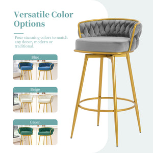 English Elm Christopher Knight Home® - Swivel Counter Height Bar Stools Set of 2 with 180° Turn, Hand-Woven Back, Gold Frame, Velvet Comfort Grey N762P216979E