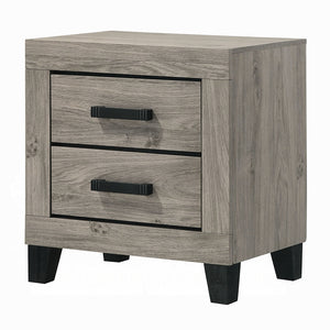 English Elm Farmhouse Light Gray Nightstand with Two Storage Drawers, Black Hardware & Sturdy Legs, 22"x15"x23" B2741P330139
