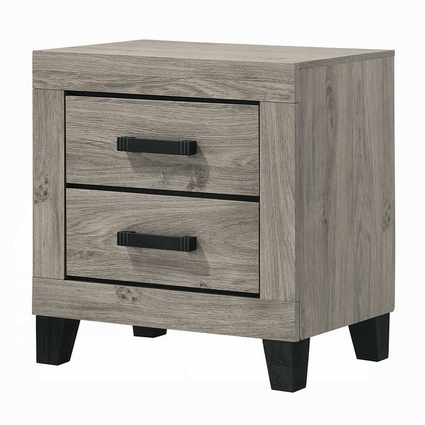 English Elm Farmhouse Light Gray Nightstand with Two Storage Drawers, Black Hardware & Sturdy Legs, 22"x15"x23" B2741P330139