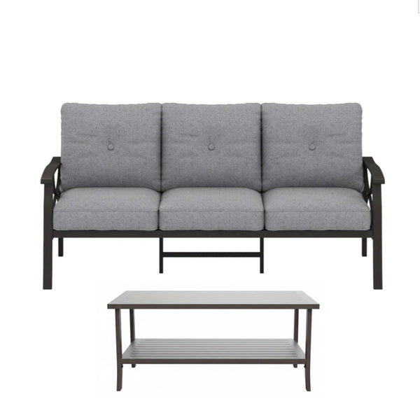 English Elm 8-piece Outdoor Conversation Set 9 Seat Steel Patio Sofa with Thick Cushions Tables Gray B082S00124