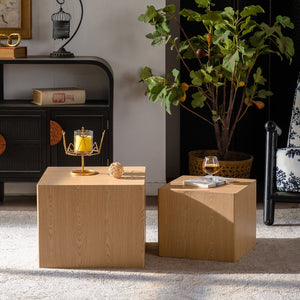 English Elm Set of 2 Cube Nesting Tables Mdf Wood Grain Finish Compact Modern Living Room Accent W3158P395510