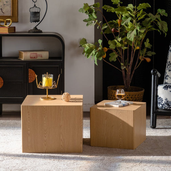 English Elm Set of 2 Cube Nesting Tables Mdf Wood Grain Finish Compact Modern Living Room Accent W3158P395510