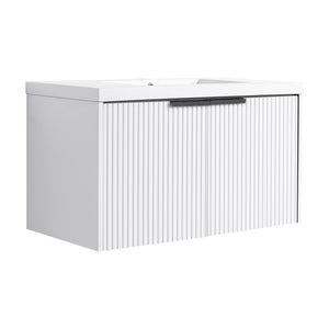 English Elm 36" Floating Bathroom Vanity with Resin Sink, Wavy Doors, Soft-Close Hinges & Durable Plywood Finish White W999P251811
