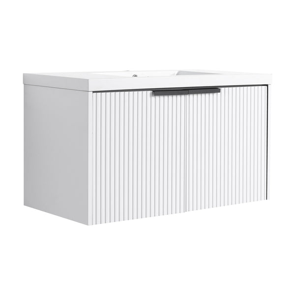 English Elm 36" Floating Bathroom Vanity with Resin Sink, Wavy Doors, Soft-Close Hinges & Durable Plywood Finish White W999P251811