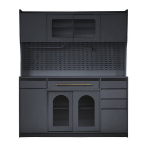 English Elm (assembly Required) Topmax 63w Matte Black Buffet Hutch with Pegboard and Power Outlet N717S000079B
